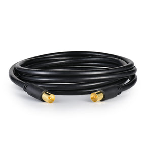 IBRA Aerial Coaxial Cable 1M with Gold-Plated Connectors, Male to Male RF Coax Lead with Female Adapter Coupler for Freeview, Freesat, Sky, Virgin, BT, You View, Satellite TV - Black