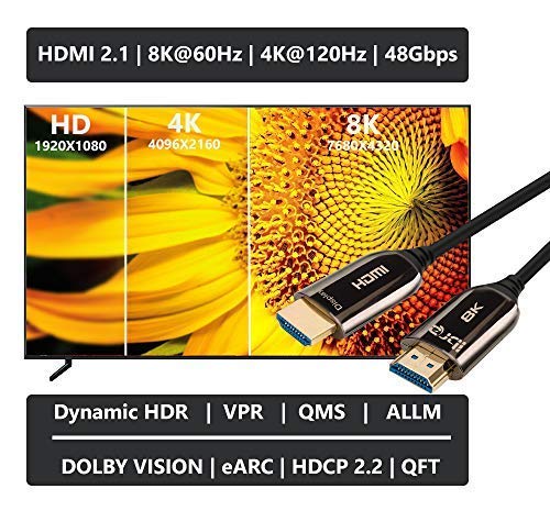 HDMI 8K fiber optic cable HDMI 40M cable Ultra high speed cable 48 Gbps 2.1 Support for 8K cable at 60 Hz, 4K at 120 Hz, 4320p, 4: 4: 4, HDR10 +, HDCP 2.2, 3D, PS4, PS3 - IBRA40M(8K-HOPC03)-Optical HDMI