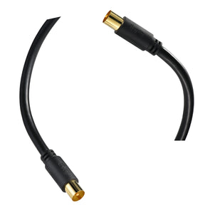 IBRA Aerial Coaxial Cable 3M with Gold-Plated Connectors, Male to Male RF Coax Lead with Female Adapter Coupler for Freeview, Freesat, Sky, Virgin, BT, You View, Satellite TV - Black