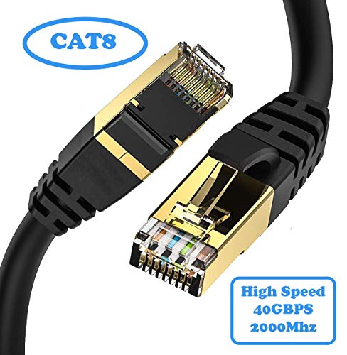 15M CAT8 Ethernet Gigabit Lan network cable (RJ45) SSTP 40Gbps 2000Mhz - Round Black (Box: 15 Units)