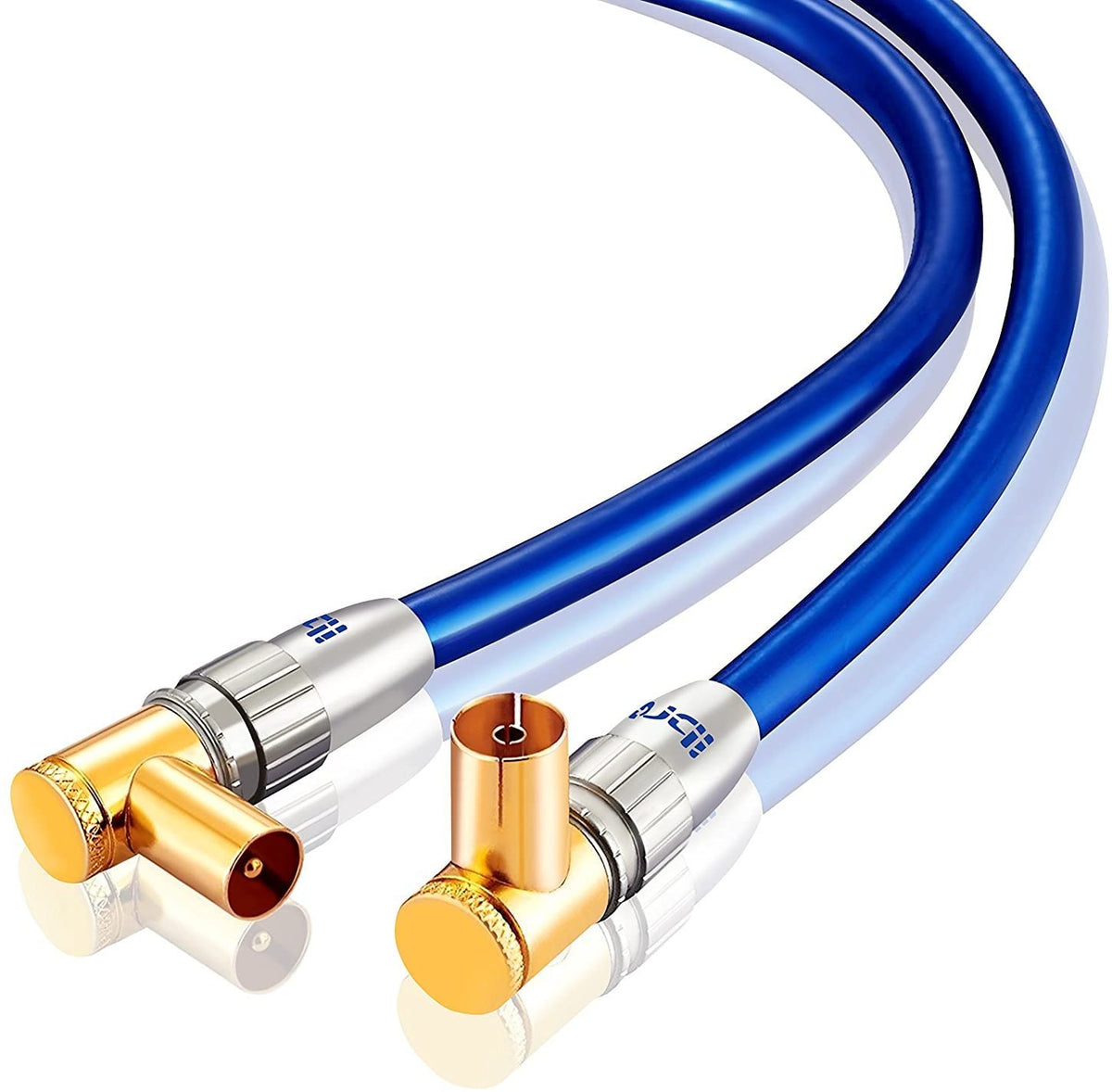Premium RF Right Angle TV Aerial Freeview Plug Video Cable & Coupler GOLD 0.5m - IBRA Blue Gold