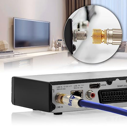 IBRA 1m HDTV Satellite Cable | Coaxial SAT Cable 75 Ohm | Connector: F - Pin to F - Pin | For UHV / RF / DVB-T and DVB-T2, Radio (FM / DAB / DAB +) | Metal Connector and High End Shielding