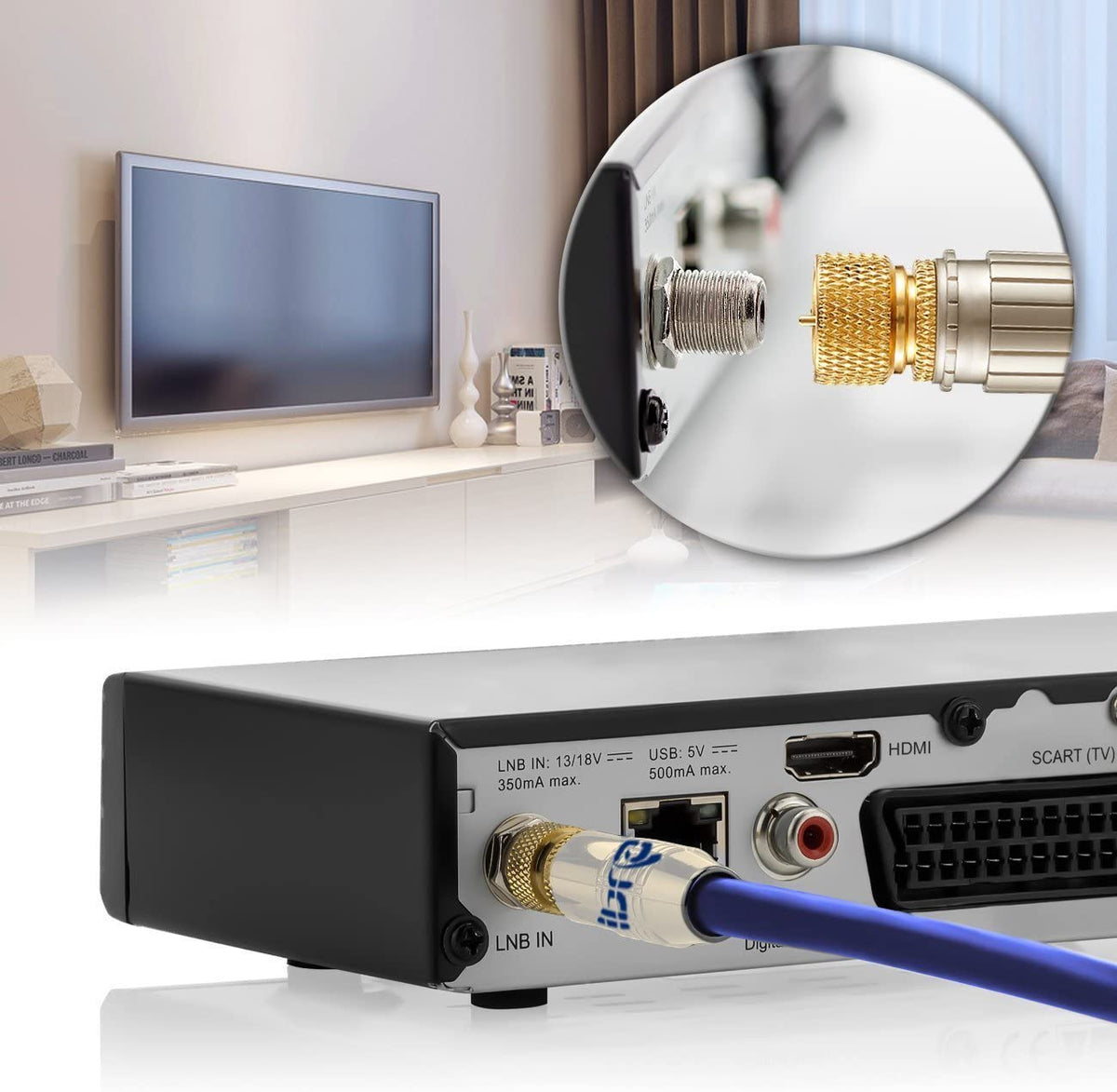 IBRA 2m HDTV Satellite Cable | Coaxial SAT Cable 75 Ohm | Connector: F - Pin to F - Pin | For UHV / RF / DVB-T and DVB-T2, Radio (FM / DAB / DAB +) | Metal Connector and High End Shielding