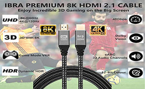 2.1 HDMI Cable 8K Ultra High-Speed 48Gbps Lead - 1.5M - IBRA Flex Series (Box: 65 Units)