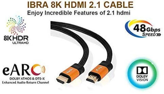Premium 2.1 HDMI Cable 15M - 8K Ultra High-Speed 48Gbps Lead - IBRA Orange Gold Series