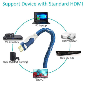 4M HDMI Cable High Speed v2.0/1.4a 18Gbps 2160p 3D TV PS4 SKY HD 4K@60Hz Ultra HD Ethernet Audio Return Virgin BT Nylon Braided - IBRA Promo Gold