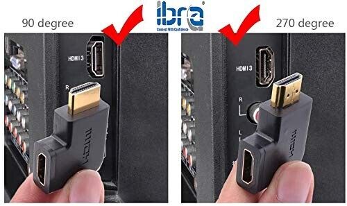 HDMI Male to Female Flat Adapter Right Angled 90 Degree + 270 degree Support