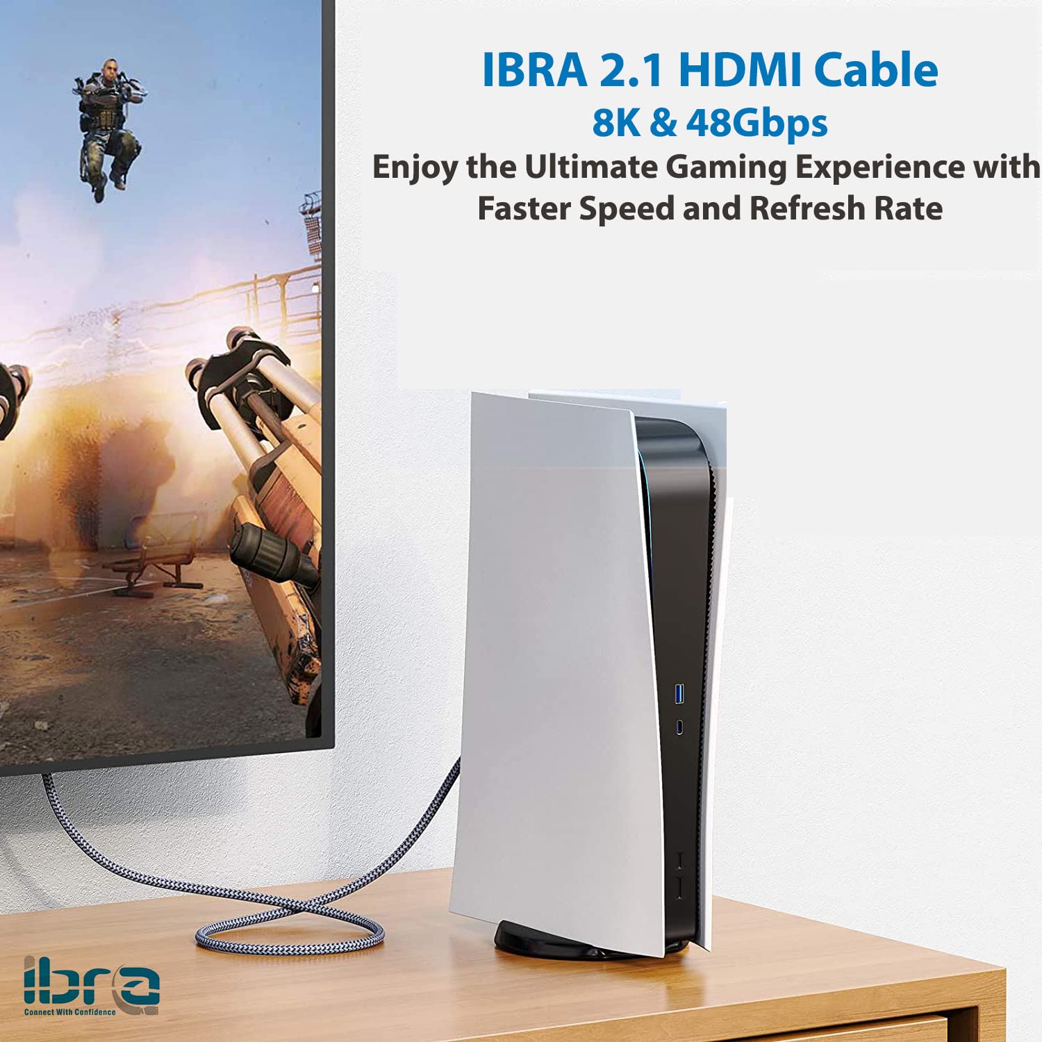 2.1 HDMI Cable 8K, 2M Ultra High-Speed 48Gbps Lead - IBRA Basics Series
