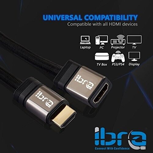 1M HDMI Male to Female Extension Cable Support 4K @ 60Hz 3D Resolution - IBRA