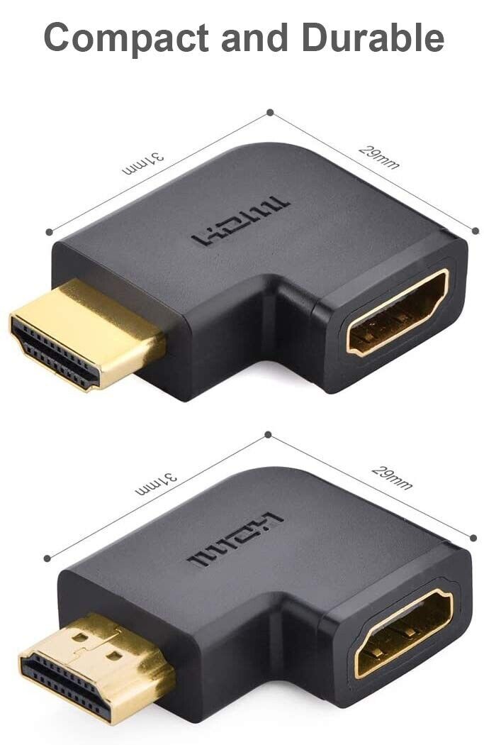 HDMI Male to Female Flat Adapter Right Angled 90 Degree + 270 degree Support