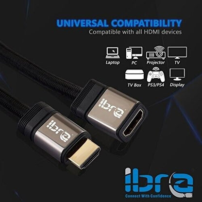 1M HDMI Male to Female Extension Cable Support 4K @ 60Hz 3D Resolution - IBRA