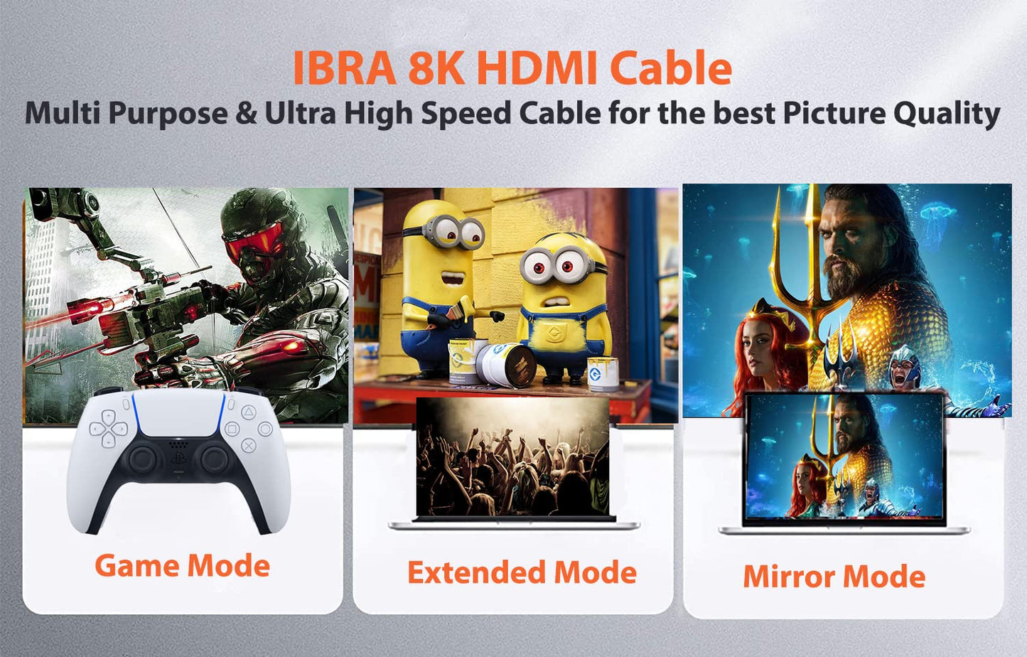 2.1 HDMI Cable 8K, 2M Ultra High-Speed 48Gbps Lead - IBRA Basics Series