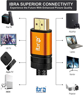 Premium 2.1 HDMI Cable 15M - 8K Ultra High-Speed 48Gbps Lead - IBRA Orange Gold Series