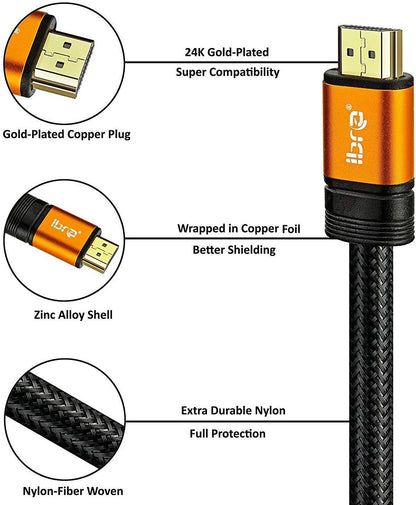 Premium 2.1 HDMI Cable 15M - 8K Ultra High-Speed 48Gbps Lead - IBRA Orange Gold Series