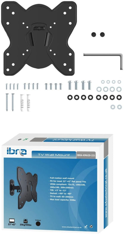 IBRA Ultra Slim Tilt Swivel TV Wall Bracket Mount - For 23-42 Inch OLED QLED LED LCD Plasma Screens | Weight Capacity - 25kgs/55lbs | Max VESA 200x200