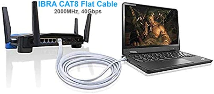 10M CAT8 Ethernet Gigabit Lan network cable (RJ45) SSTP 40Gbps 2000Mhz - FLAT White- IBRA (Box: 60 Units)