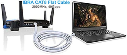 10M CAT8 Ethernet Gigabit Lan network cable (RJ45) SSTP 40Gbps 2000Mhz - FLAT White- IBRA (Box: 60 Units)