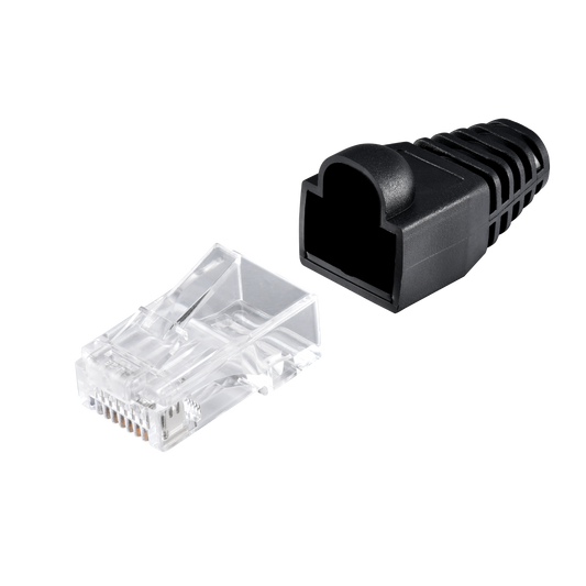 IBRA CAT6 RJ45 Plug Connectors with Plastic End Shield Black Boots for Ethernet Cable – High-Performance Networking Solution for Secure and Reliable Connections - 20 Pieces