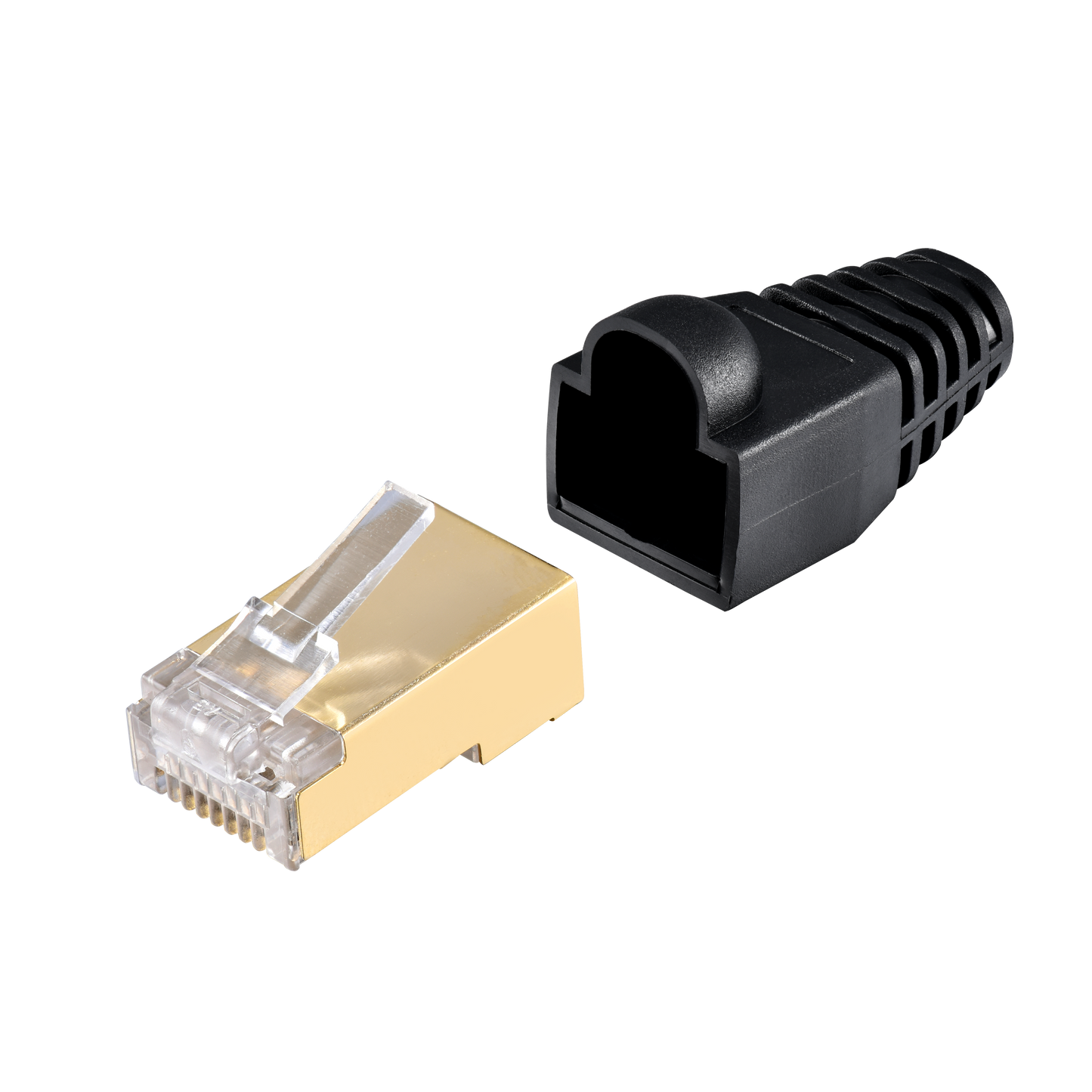 IBRA CAT7 RJ45 Plug Connectors Shielded with Plastic End Shield Black Boots for Ethernet Cable – High-Performance Networking Solution for Secure and Reliable Connections - 10 Pieces