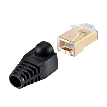 IBRA CAT7 RJ45 Plug Connectors Shielded with Plastic End Shield Black Boots for Ethernet Cable – High-Performance Networking Solution for Secure and Reliable Connections - 10 Pieces
