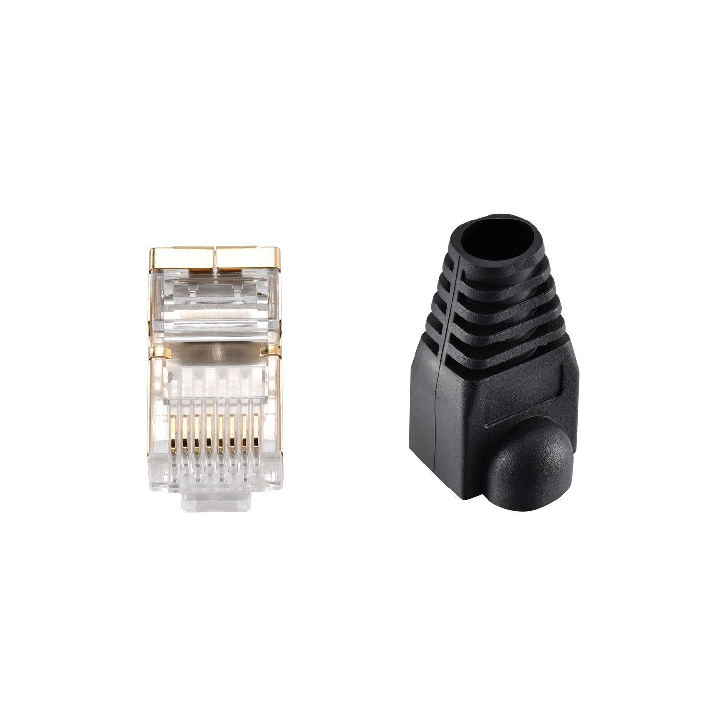 IBRA CAT7 RJ45 Plug Connectors Shielded with Plastic End Shield Black Boots for Ethernet Cable – High-Performance Networking Solution for Secure and Reliable Connections - 10 Pieces
