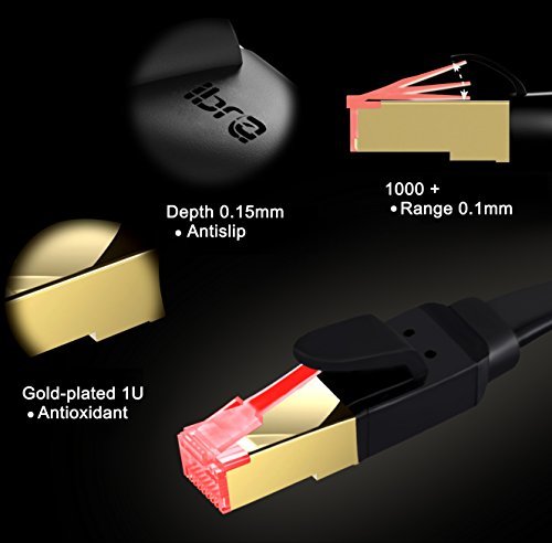 Ethernet Gigabit Lan Network Cable (RJ45) Advanced CAT 7 |Gold Connectors| 10Gbps 600MHz |10/100/1000Mbit/s | Patch cable | STP | compatible with CAT.5 / CAT.5e / CAT.6 | Switch/Router/Modem/Patch panel / Access Point / patch fields | 1M IBRA Flat Black