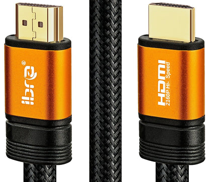 IBRA Orange HDMI Cable 2M - UHD HDMI 2.0 (4K@60Hz) Ready -18Gbps-28AWG Braided Cord -Gold Plated Connectors -Ethernet,Audio Return-Video 4K 2160p,HD 1080p,3D -Xbox PlayStation PS3 PS4 PC Apple TV