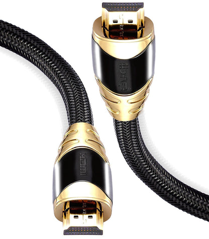 7.5M HDMI High Speed Cable v2.0/1.4a 18Gbps 2160p 3D TV PS4 SKY HD 4K@60Hz Ultra HD Ethernet Audio Return Virgin BT PC Laptop Nylon Braided- IBRA BLACK GOLD