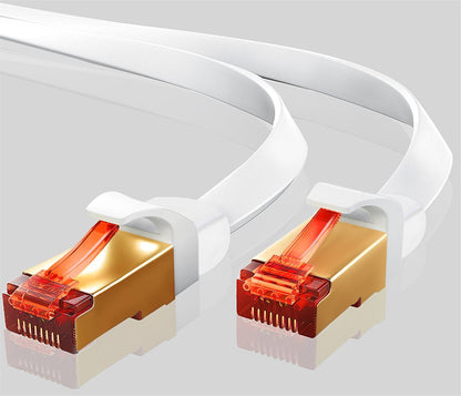 Ethernet Gigabit Lan Network Cable (RJ45) Advanced CAT 7 |Gold Connectors| 10Gbps 600MHz |10/100/1000Mbit/s | Patch cable | STP | compatible with CAT.5 / CAT.5e / CAT.6 | Switch/Router/Modem/Patch panel / Access Point / patch fields | 1M IBRA Flat White