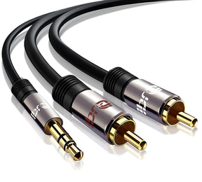 Premium 3.5mm Stereo Jack to 2 RCA Phono Plugs Audio Cable Lead GOLD 0.5m - IBRA