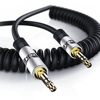Spiral Aux Cable 2M 3.5mm Stereo Premium Auxiliary Audio Coiled Cable - for Beats Headphones Apple iPod iPhone iPad Samsung LG Smartphone MP3 Player Home / Car etc - IBRA Silver