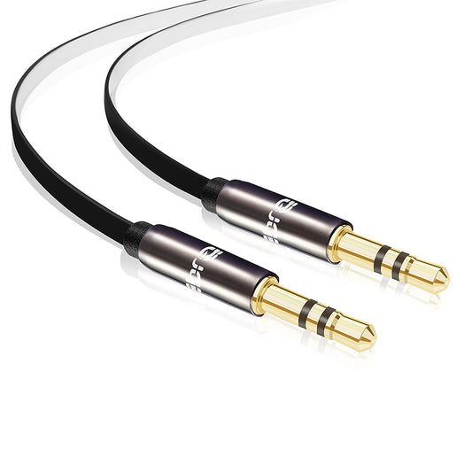 IBRA Flat Aux Cable, 3.5mm Stereo Audio Jack to Jack Cable 2M for Beats Headphones, Apple iPod iPhone iPad, Home Car Stereos, Smartphones, MP3 Player, Speakers,24K Gold Plated Male - Black&White