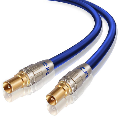 10M HDTV Antenna Cable | TV Aerial Cable | Premium Freeview Coaxial Cable | Connectors: Coax Male to Coax Male | For UHF / RF TVs, VCRs, DVD players, DVRs, cable boxes and satellite | IBRA Blue Gold