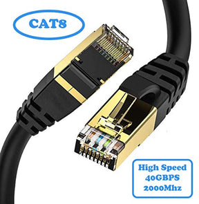 25M CAT8 Ethernet Gigabit Lan network cable (RJ45) SSTP 40Gbps 2000Mhz - Round Black 25M