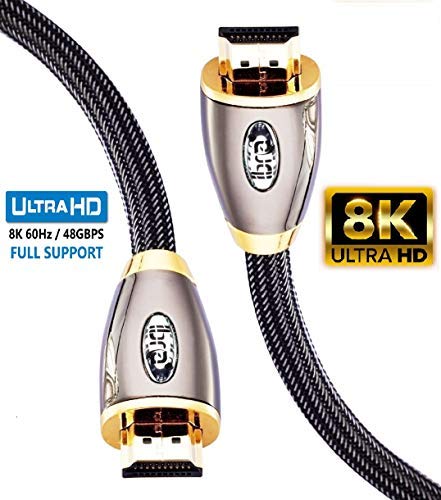 8K HDMI 2.1 Cable – 48Gbps, 4320P UHD, 120Hz, HDR – Gold Plated, 6–10ft (Green, Metal Casing)