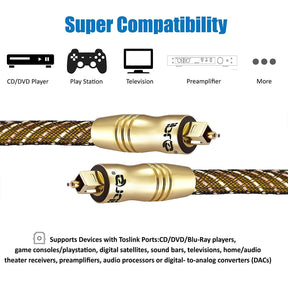 IBRA 0.5M Master Gold Optical TOSLINK Digital Audio Cable - Suitable for PS3, Sky, Sky HD, LCD, LED, Plasma, Blu-ray, Home Cinema Systems, AV Amps