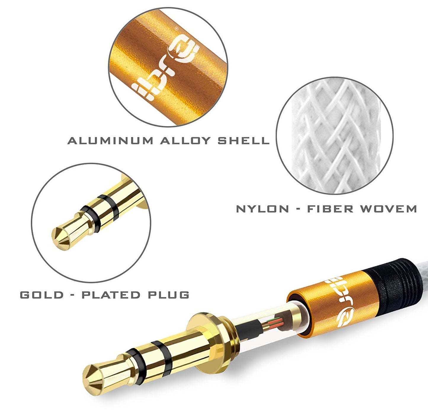 Aux Cable 1M 3.5mm Stereo Pro Auxiliary Audio Cable - for Beats Headphones Apple iPod iPhone iPad Samsung LG Smartphone MP3 Player Home / Car etc - IBRA Orange