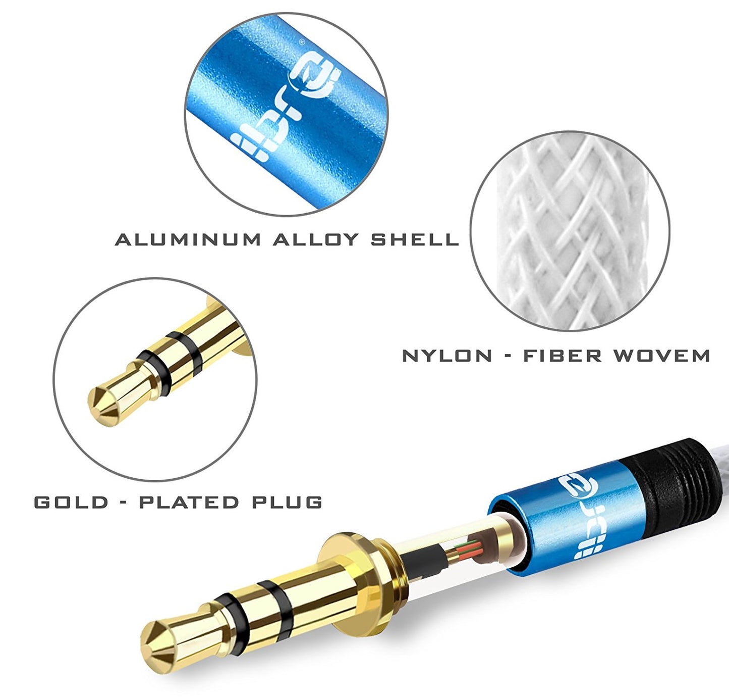 3.5mm Stereo Jack to Jack Audio Cable Lead Gold 5m- IBRA Blue Series