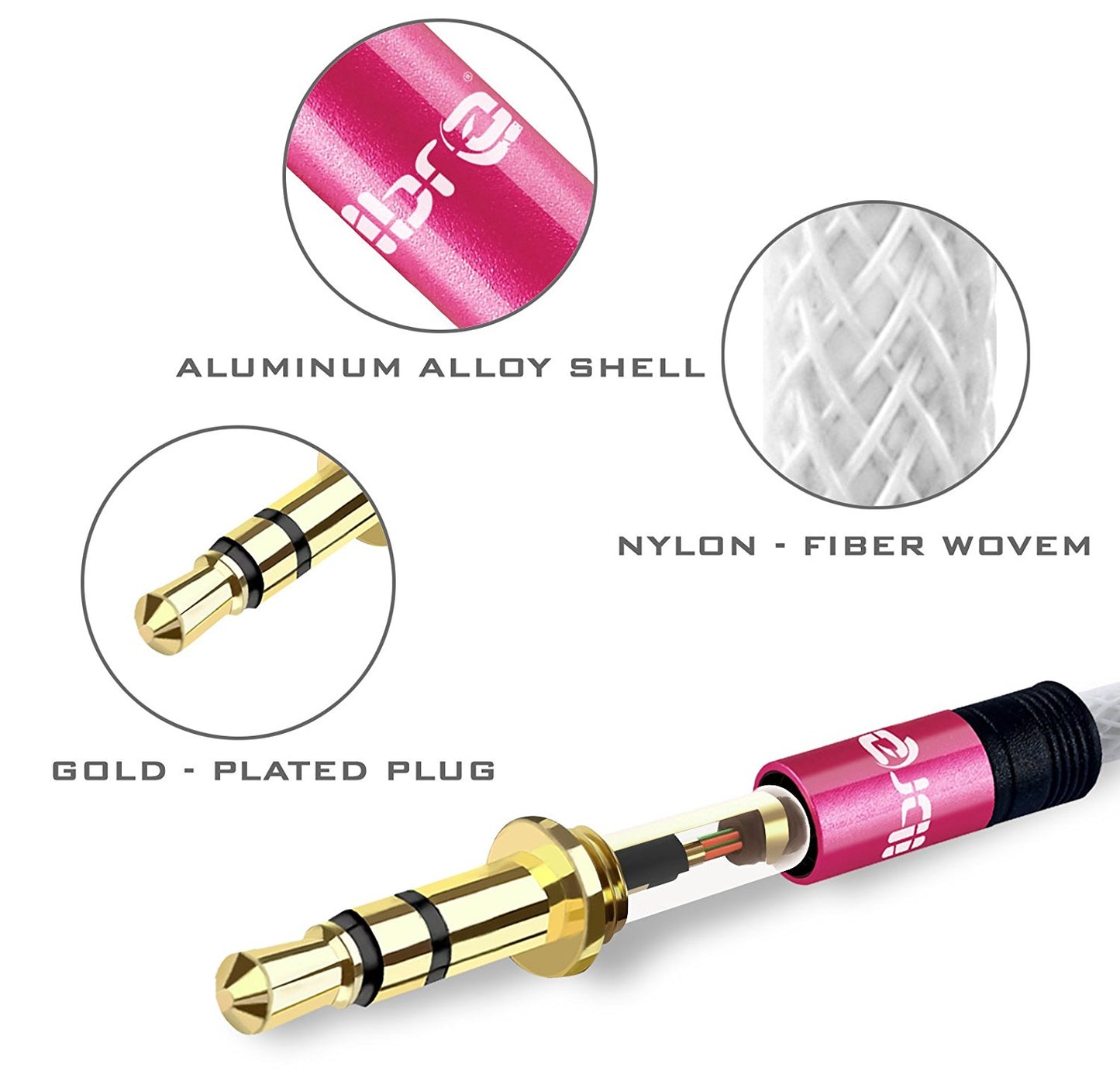 3.5mm Stereo Jack to Jack Audio Cable Lead Gold 3m- IBRA Pink Series