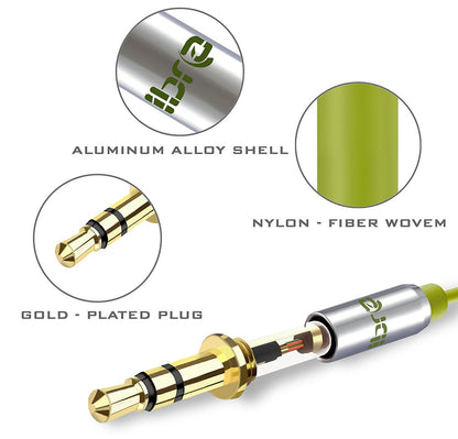 Aux Cable 1M 3.5mm Stereo Pro Auxiliary Audio Cable - for Beats Headphones Apple iPod iPhone iPad Samsung LG Smartphone MP3 Player Home / Car etc - IBRA Green