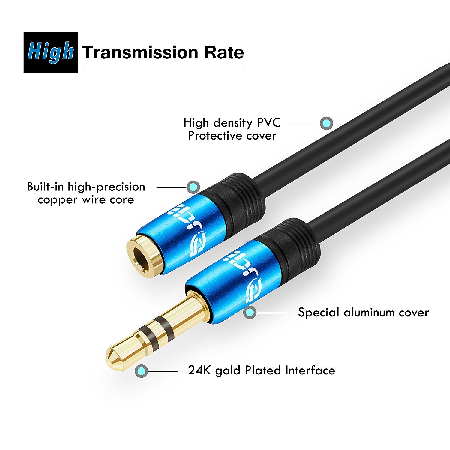 IBRA 0.5M Stereo Jack Extension Cable 3.5mm Male > 3.5mm Female - Blue