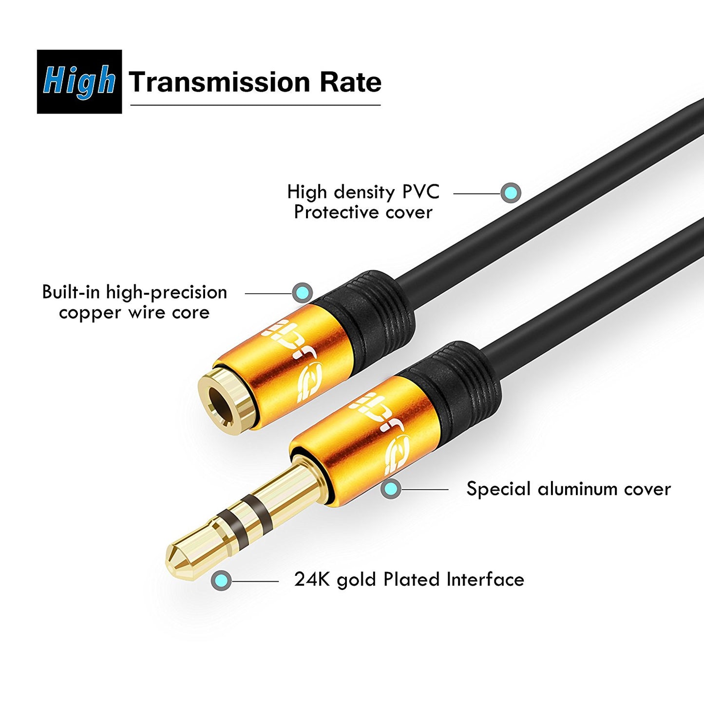 IBRA 1M Stereo Jack Extension Cable 3.5mm Male > 3.5mm Female - Orange