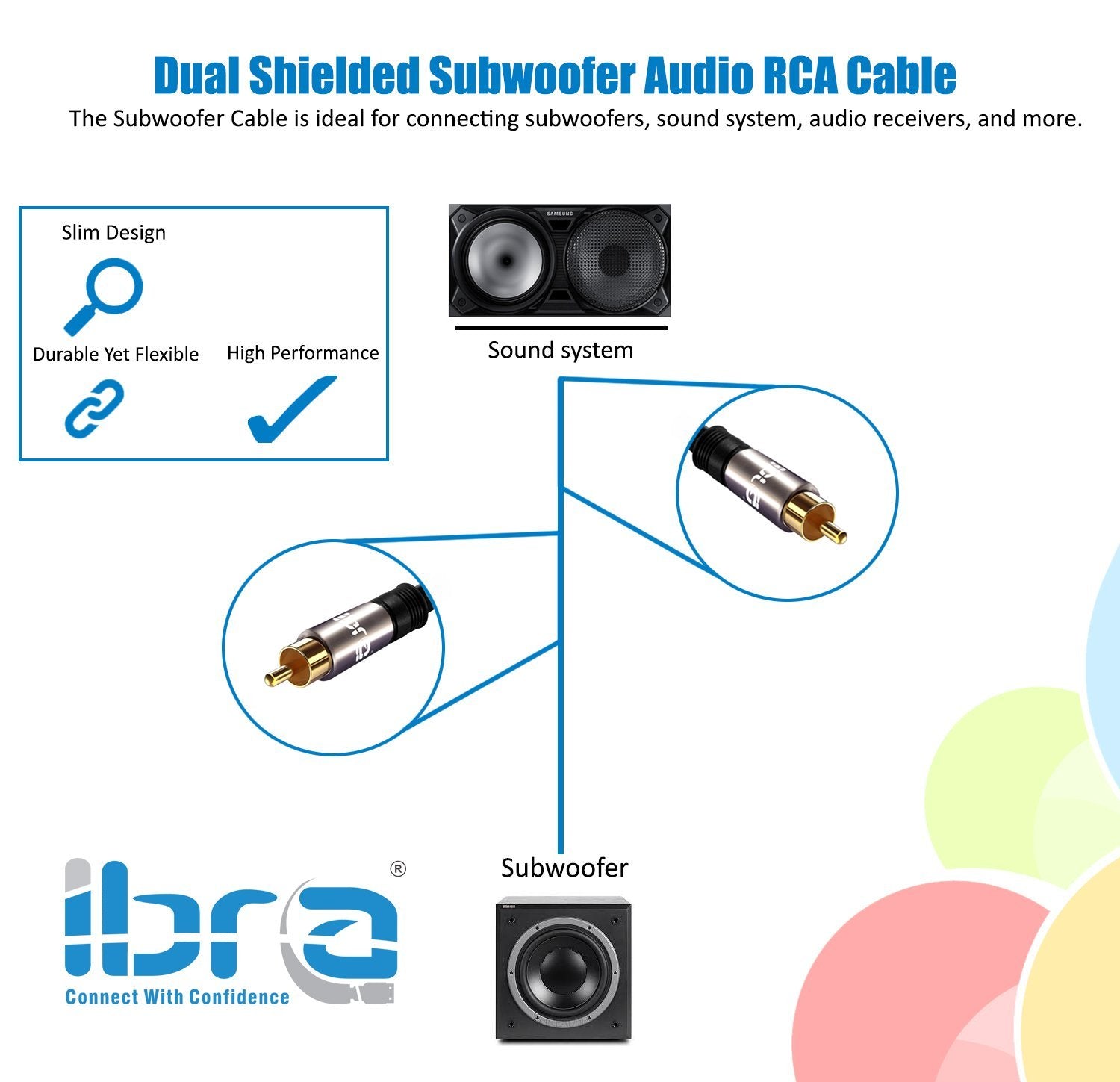 IBRA 7.5M Digital Coaxial Cable / Subwoofer Cable / Audio Cable / RCA Cable (1 x RCA to 1 x RCA) - Gun Metal range