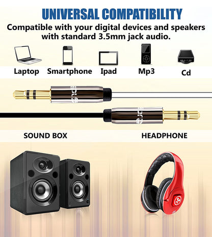 IBRA Flat Aux Cable, 3.5mm Stereo Audio Jack to Jack Cable 3M for Beats Headphones, Apple iPod iPhone iPad, Home Car Stereos, Smartphones, MP3 Player, Speakers,24K Gold Plated Male - Black&White