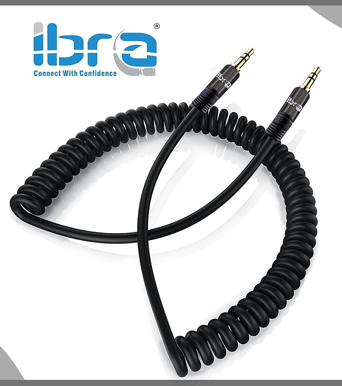 Spiral Aux Cable 2M 3.5mm Stereo Premium Auxiliary Audio Coiled Cable - for Beats Headphones Apple iPod iPhone iPad Samsung LG Smartphone MP3 Player Home / Car etc - IBRA Gun