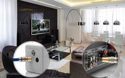 12.5M HDTV Antenna Cable | TV Aerial Cable | Premium Freeview Coaxial Cable | Connectors: Coax Male to Coax Male | For UHF / RF TVs, VCRs, DVD players, DVRs, cable boxes and satellite | IBRA Blue Gold