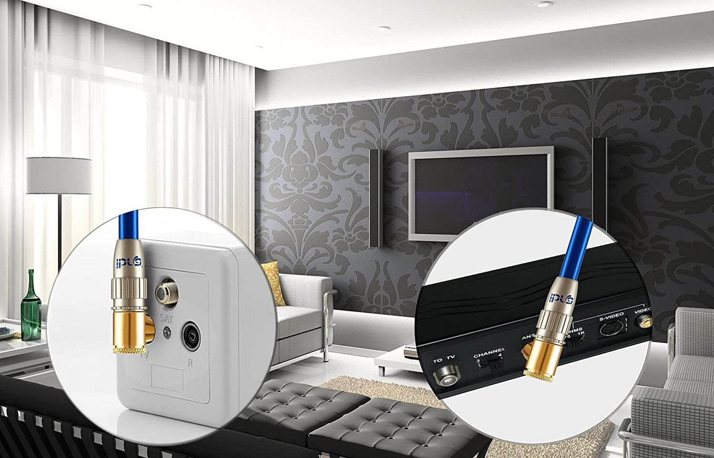 10m IBRA HDTV Antenna Cable | TV Aerial Cable with 90 Degree Right Angled Connectors | Premium Freeview Coaxial Cable | 90° Angled Connectors: Coax Male to Female |For UHV/UHF/RF DVB-T1/T2