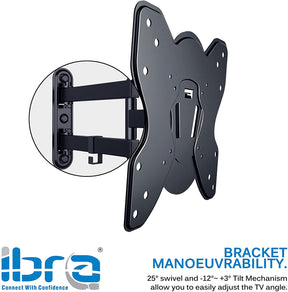 IBRA Ultra Slim Tilt Swivel TV Wall Bracket Mount - For 23-42 Inch OLED QLED LED LCD Plasma | Weight Capacity - 25kgs/55lbs | Max VESA 200x200