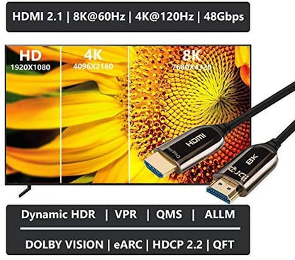 HDMI 8K fiber optic cable HDMI 10M cable Ultra high speed cable 48 Gbps 2.1 Support for 8K cable at 60 Hz, 4K at 120 Hz, 4320p, 4: 4: 4, HDR10 +, HDCP 2.2, 3D, PS4, PS3 - IBRA