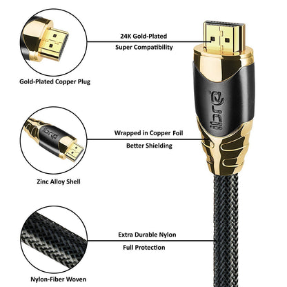 7.5M HDMI High Speed Cable v2.0/1.4a 18Gbps 2160p 3D TV PS4 SKY HD 4K@60Hz Ultra HD Ethernet Audio Return Virgin BT PC Laptop Nylon Braided- IBRA BLACK GOLD